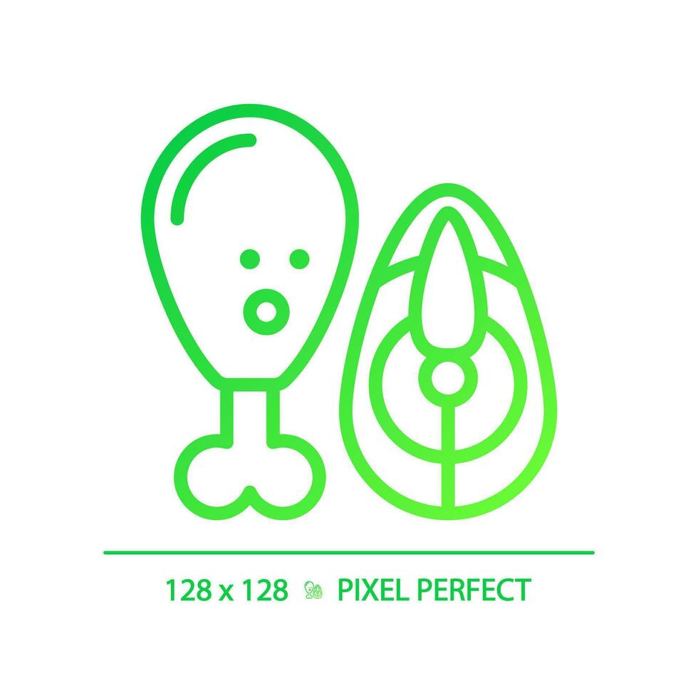 2D pixel perfect gradient meat icon, isolated vector, thin line green illustration representing allergen free. vector