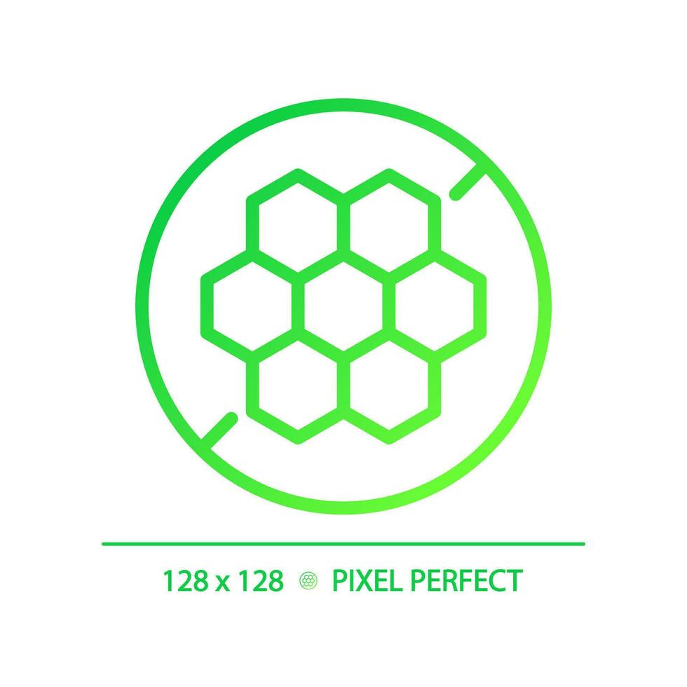 2D pixel perfect gradient honeycomb icon, isolated vector, thin line green illustration representing allergen free. vector