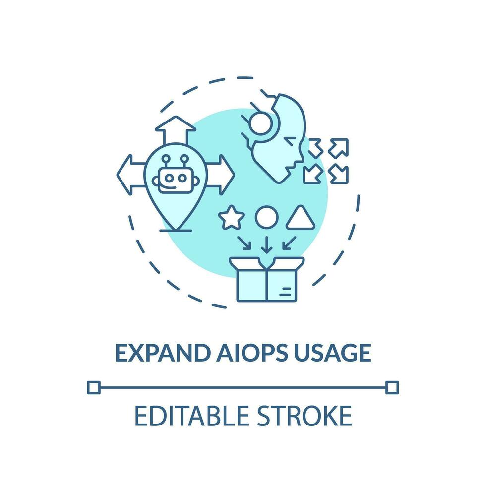 2D editable expand AI ops usage icon representing AI ops, isolated vector, blue thin line illustration. vector