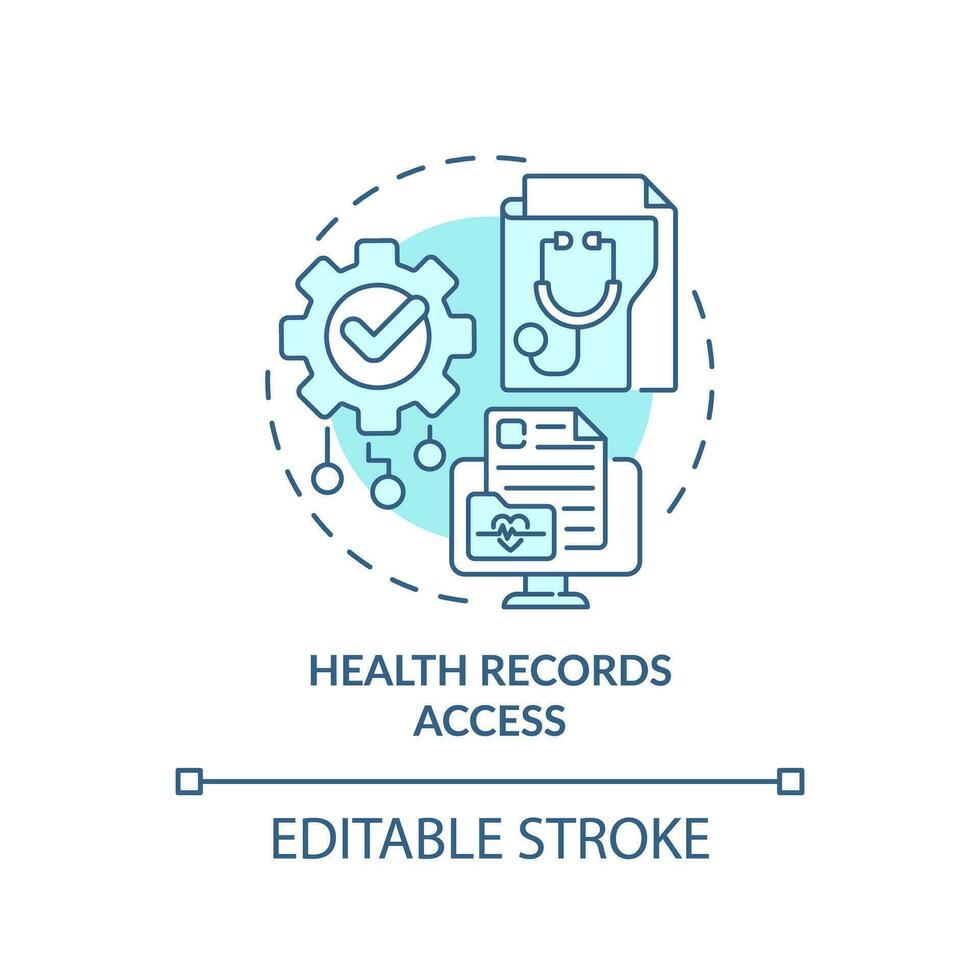 2D editable blue icon health records access concept, isolated monochromatic vector, health interoperability resources thin line illustration. vector