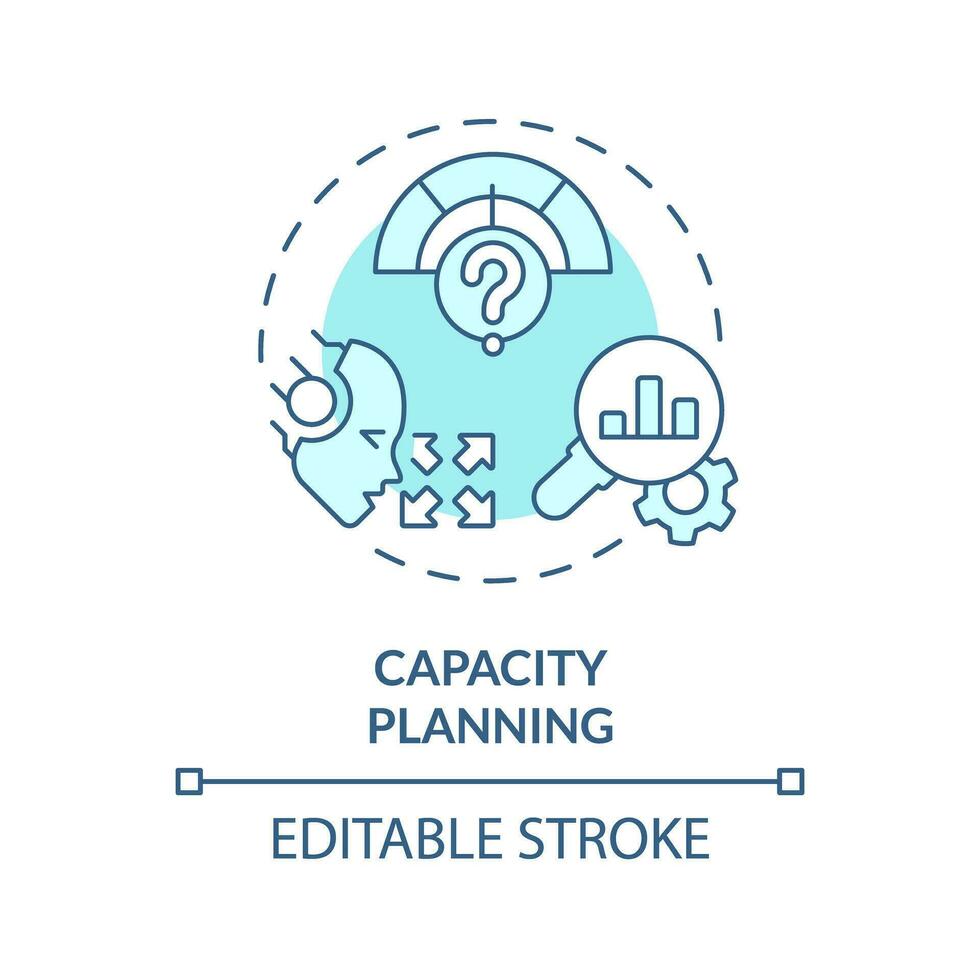 2D editable capacity planning icon representing AI ops, isolated vector, blue thin line illustration. vector