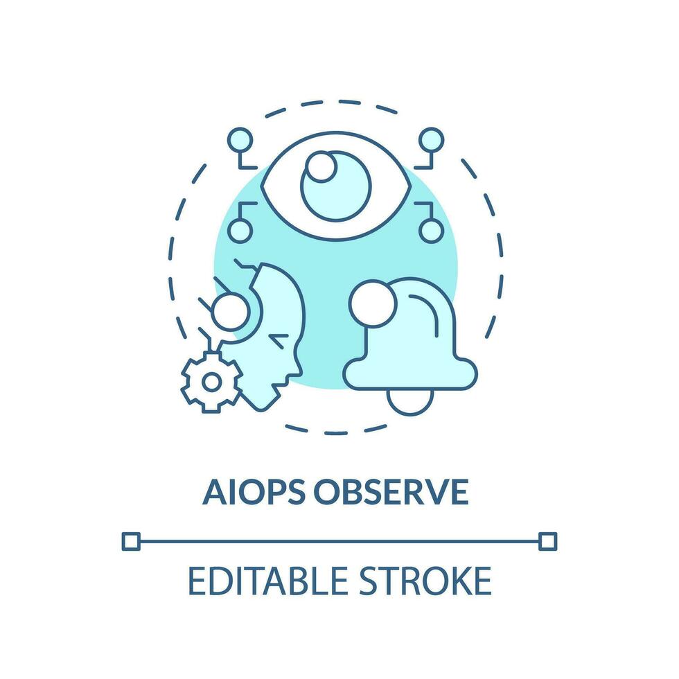 2D editable AI ops observe icon representing AI ops, isolated vector, blue thin line illustration. vector