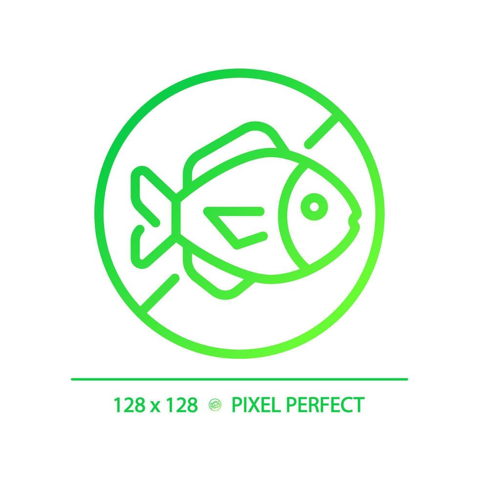 2D pixel perfect gradient fish free icon, isolated vector, thin line green illustration representing allergen free. vector