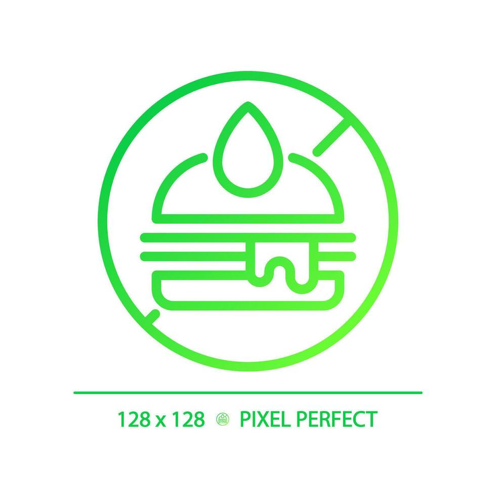2D pixel perfect gradient junk food icon, isolated vector, thin line green illustration representing allergen free. vector