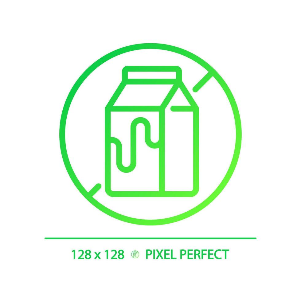 2D pixel perfect gradient lactose free icon, isolated vector, thin line green illustration representing allergen free. vector