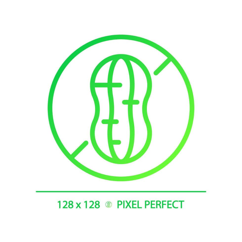 2D pixel perfect gradient nut free icon, isolated vector, thin line green illustration representing allergen free. vector
