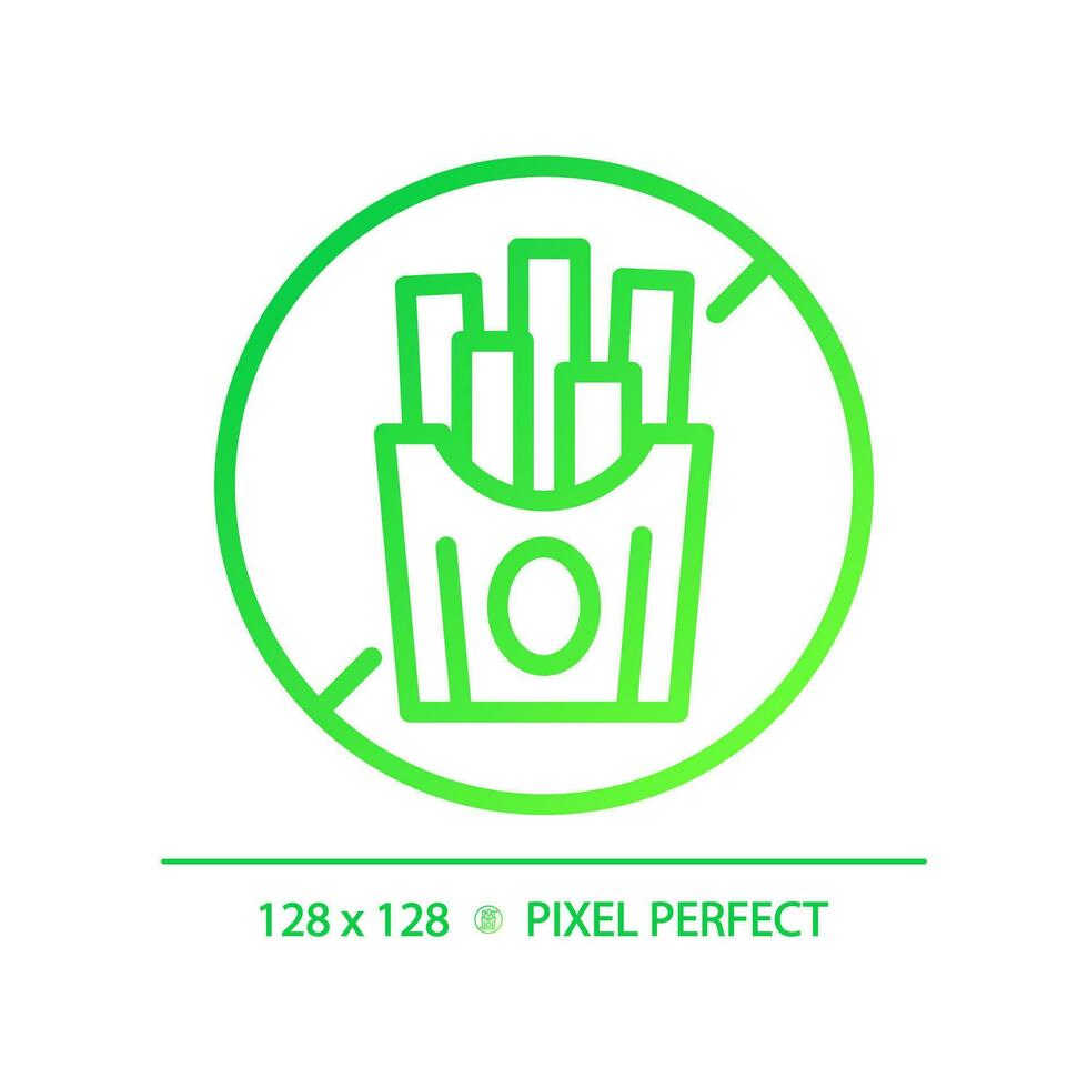 2D pixel perfect gradient trans fat free icon, isolated vector, thin line green illustration representing allergen free. vector