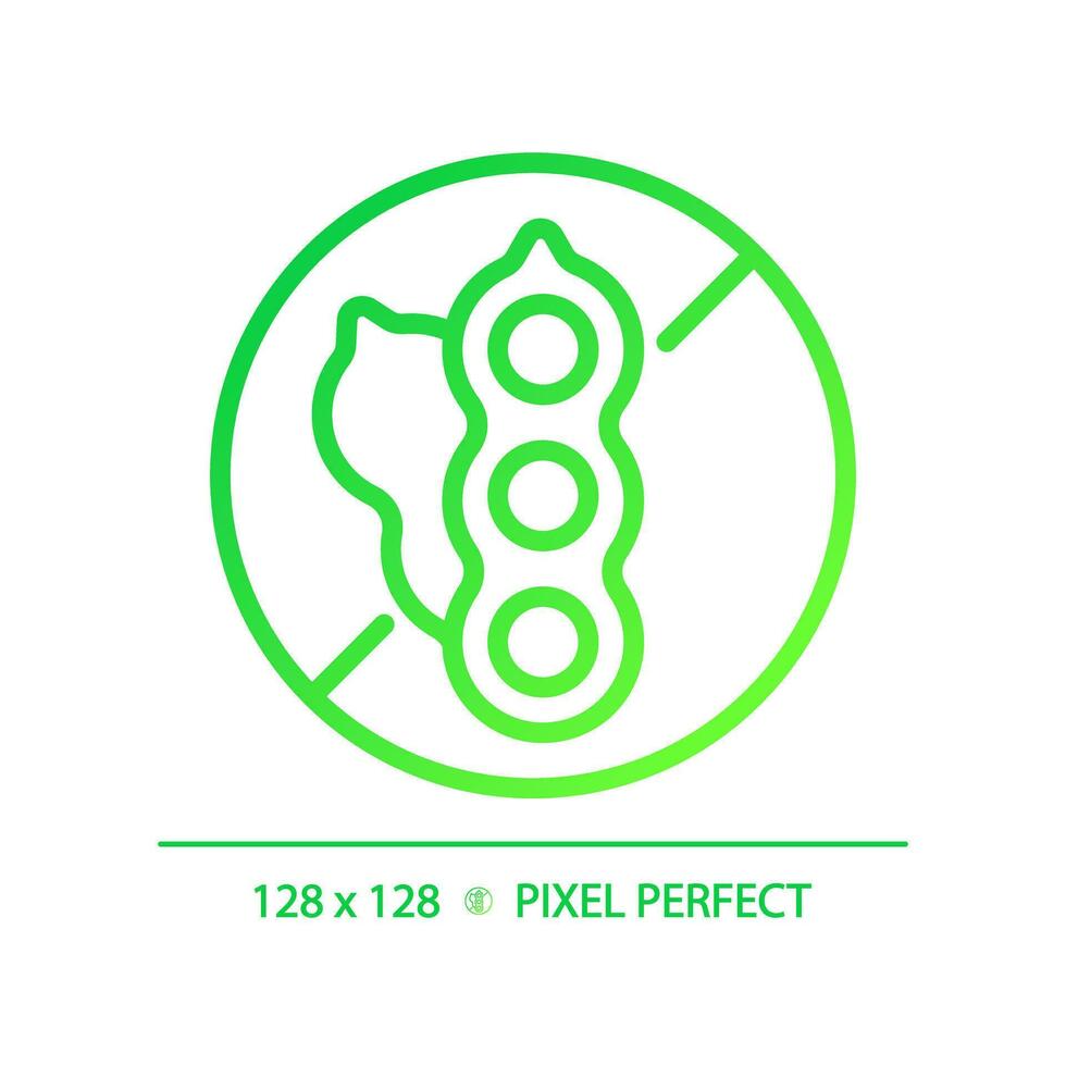 2D pixel perfect gradient soy free icon, isolated vector, thin line green illustration representing allergen free. vector