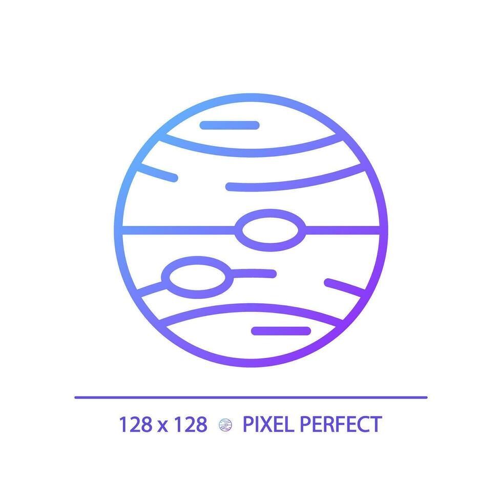 Jupiter pixel perfect gradient linear vector icon. Planetary astronomy. Solar system. Space mission. Science education. Thin line color symbol. Modern style pictogram. Vector isolated outline drawing