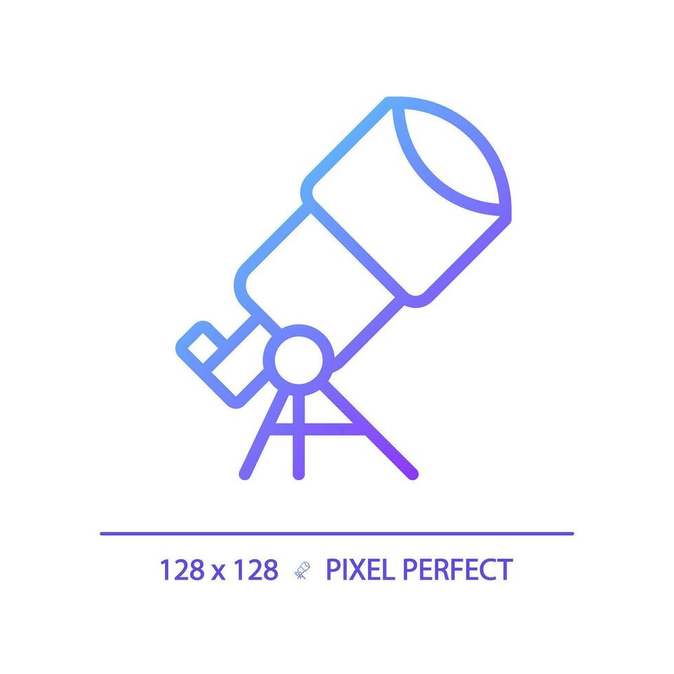 Telescope pixel perfect gradient linear vector icon. Star gazing. Space discovery. Astronomy education. Thin line color symbol. Modern style pictogram. Vector isolated outline drawing