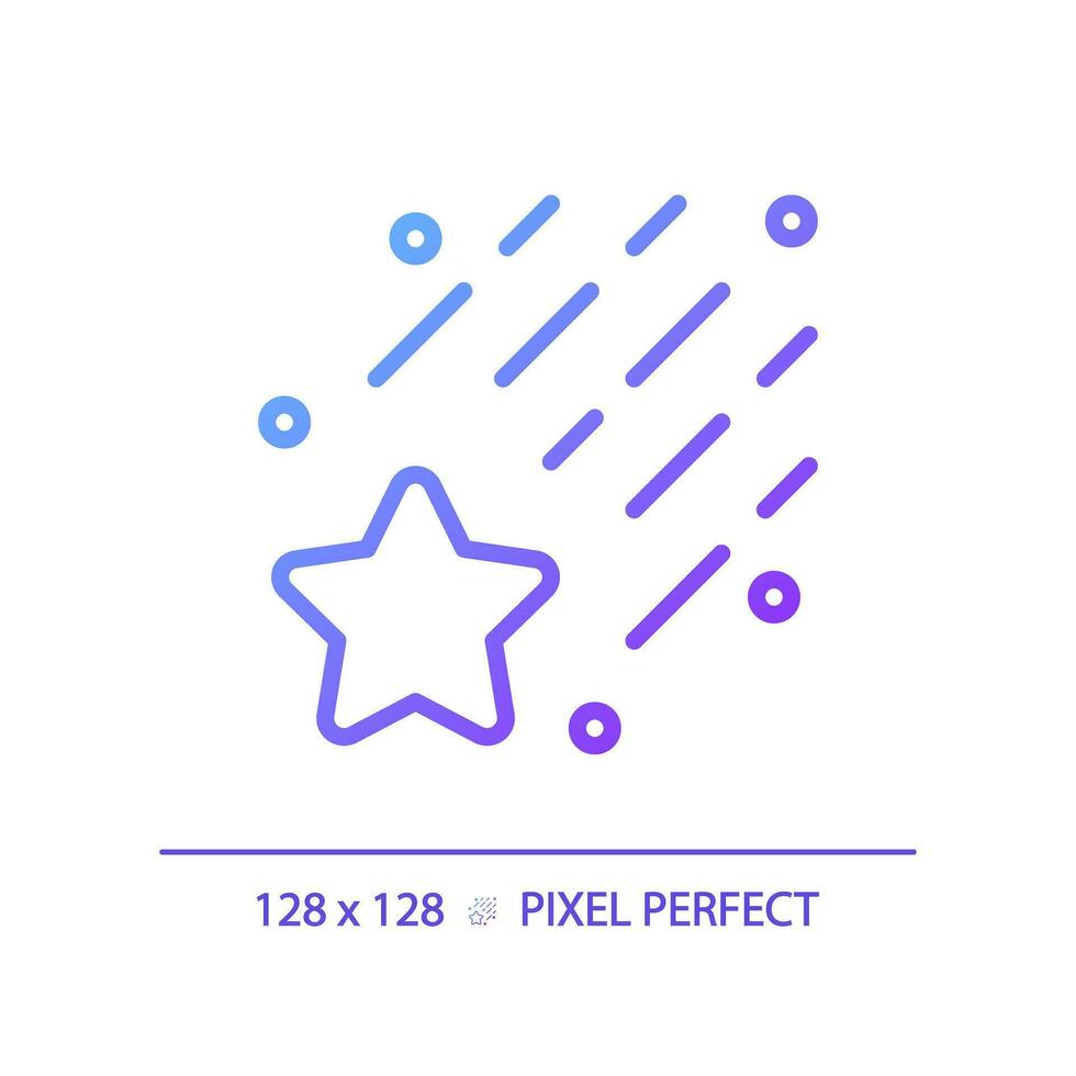 Falling star pixel perfect gradient linear vector icon. Meteor shower. Make a wish. Night sky. Celestial body. Thin line color symbol. Modern style pictogram. Vector isolated outline drawing
