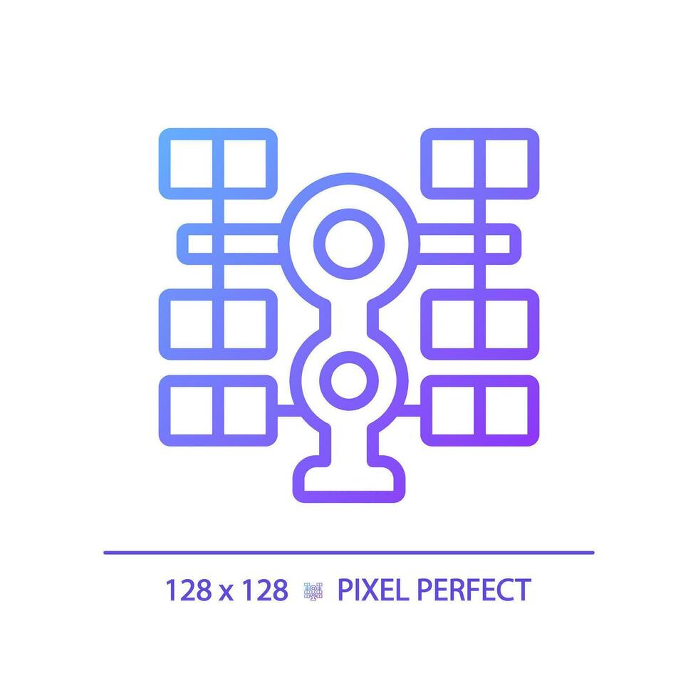 Space station pixel perfect gradient linear vector icon. International cooperation. Scientific research. Thin line color symbol. Modern style pictogram. Vector isolated outline drawing