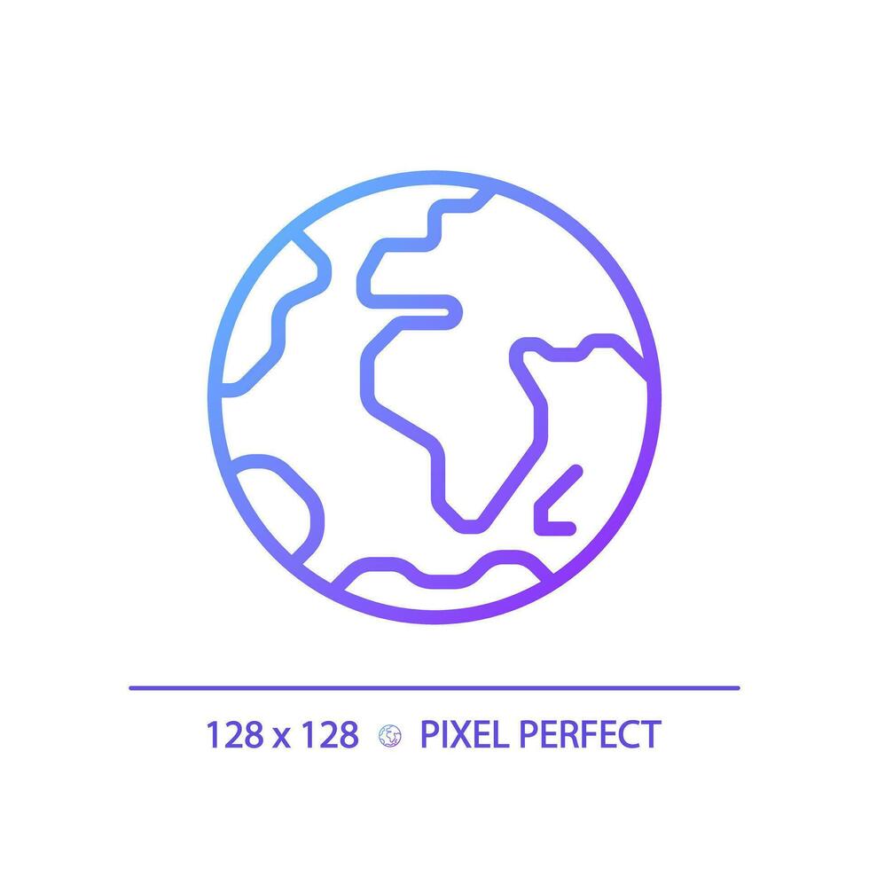 Earth planet pixel perfect gradient linear vector icon. Environmental science. Natural resources. Climate change. Thin line color symbol. Modern style pictogram. Vector isolated outline drawing