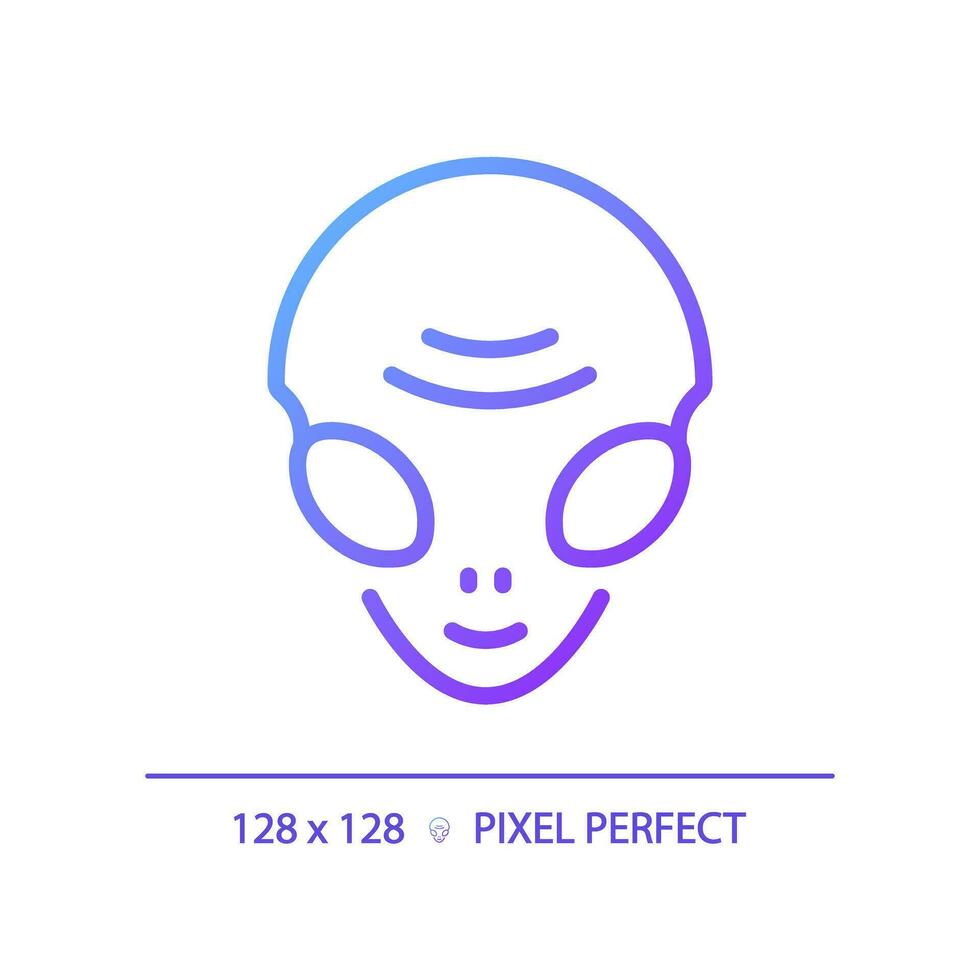 Alien face pixel perfect gradient linear vector icon. Extraterrestrial life. Ufo sighting. Science fiction. Thin line color symbol. Modern style pictogram. Vector isolated outline drawing