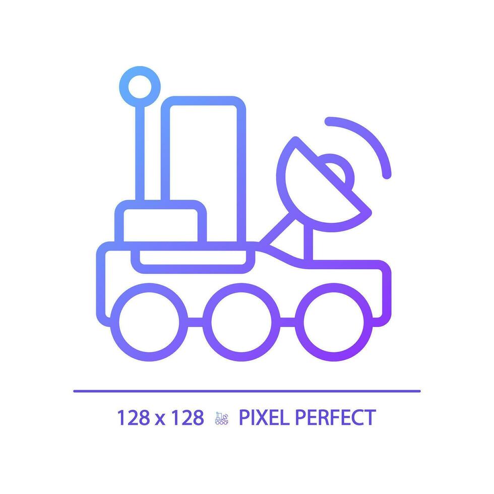 Lunar rover pixel perfect gradient linear vector icon. Moon mission. Robotic vehicle. Space transport. Thin line color symbol. Modern style pictogram. Vector isolated outline drawing