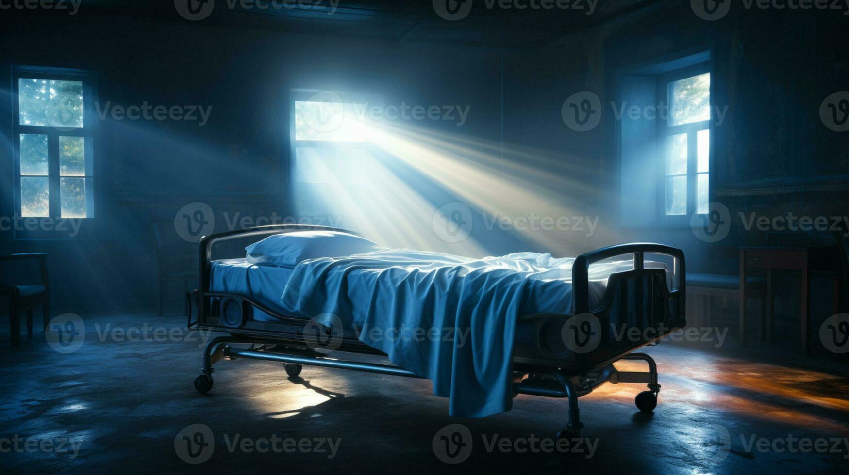 Sunlight Shining through on to a Bed, religious scenery, AI Generative photo
