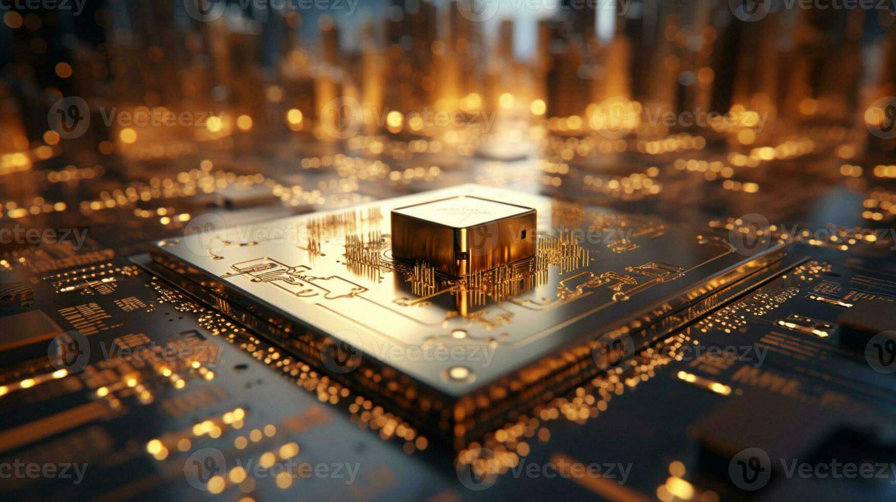 High-tech Computer chip close up shot, production of electronic, circuit board, futuristic design, extreme detail, AI Generative photo