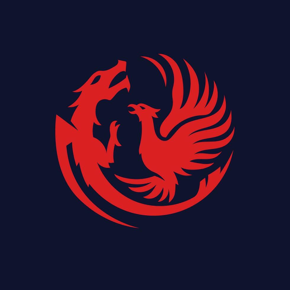 Silhouette of phoenix bird and dragon vector