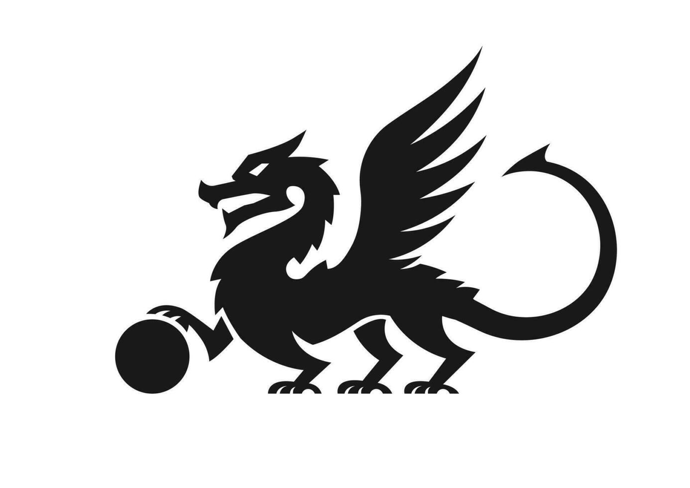Heraldic Dragon with ball Silhouette vector