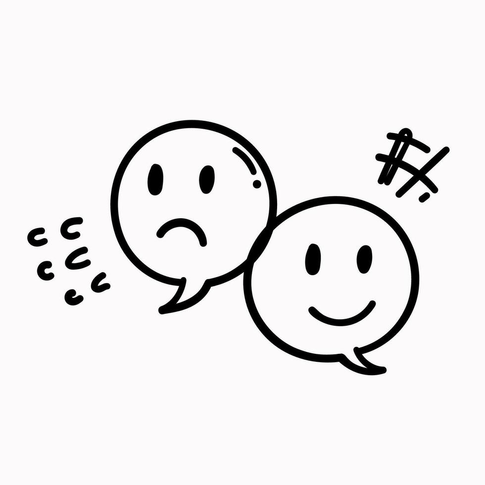 hand drawn doodle bubble speech with emoticon face illustration vector