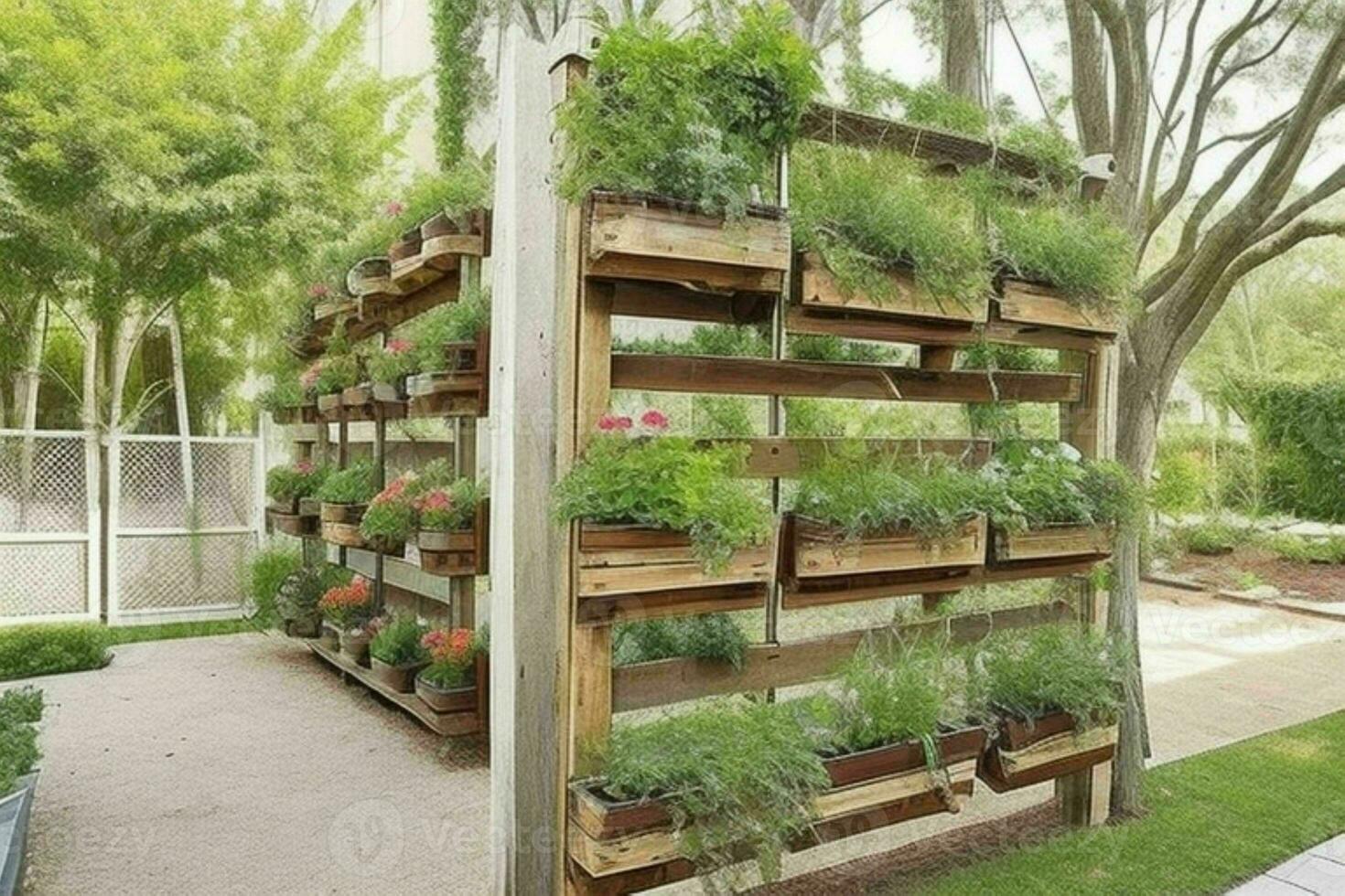 paletas con colgando plantas vertical jardín. antecedentes. ai generativo Pro foto