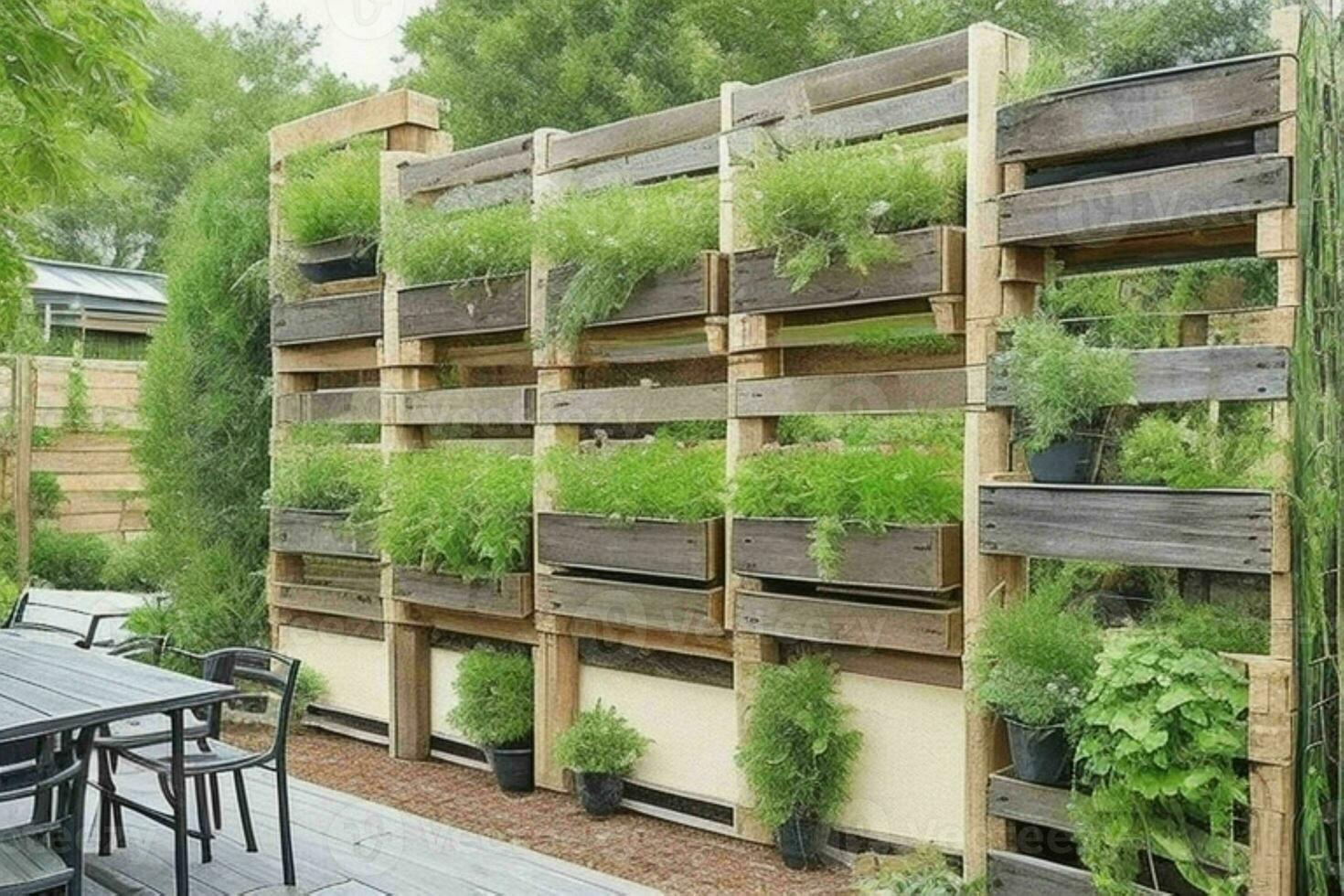 paletas con colgando plantas vertical jardín. antecedentes. ai generativo Pro foto