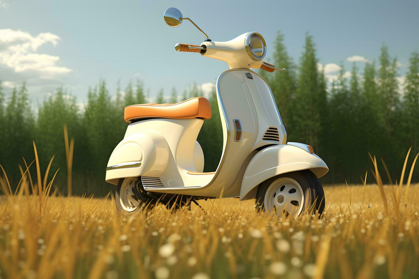 classic scooter in a field with grass AI Generated photo