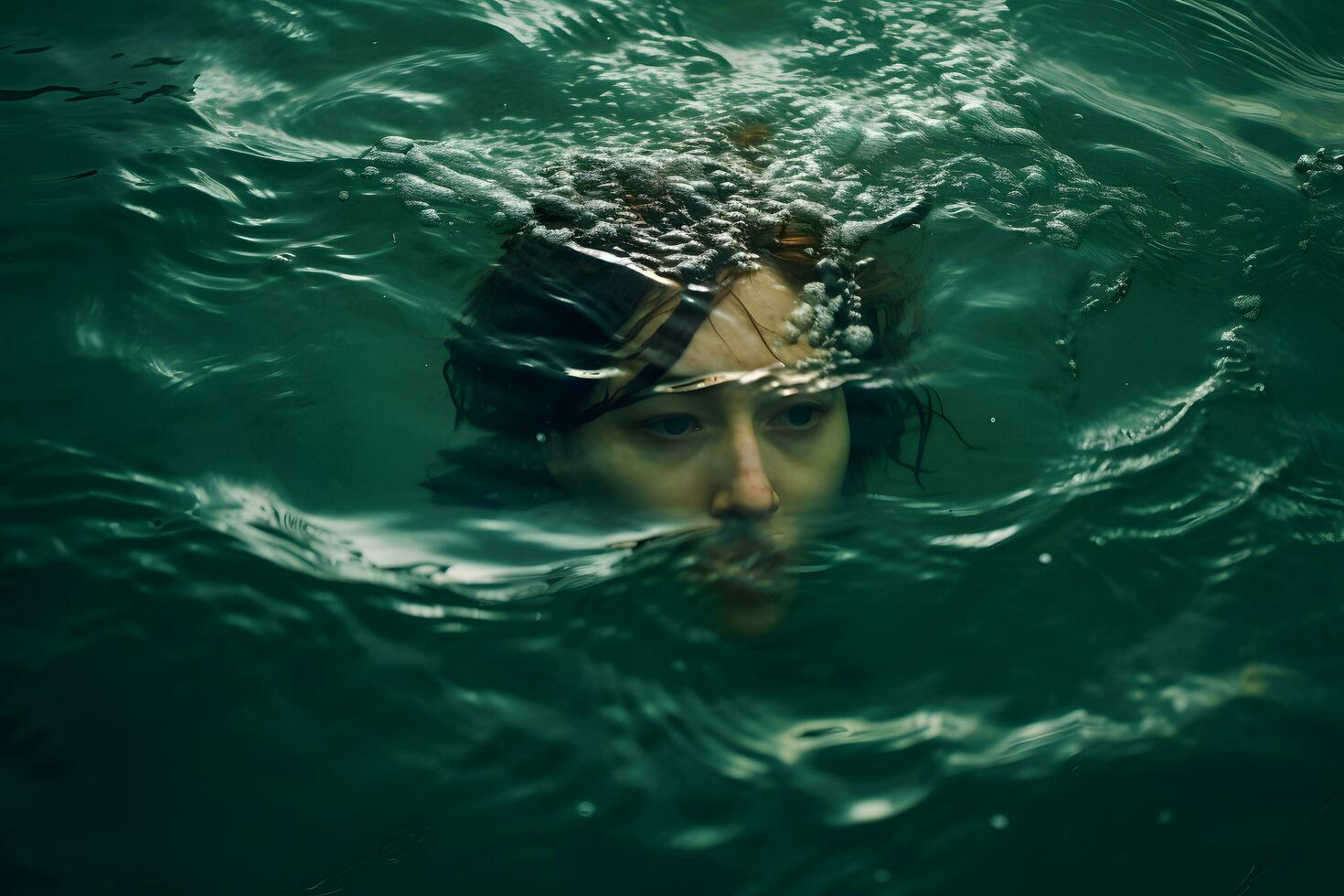 retrato de un joven hombre debajo agua ai generado foto