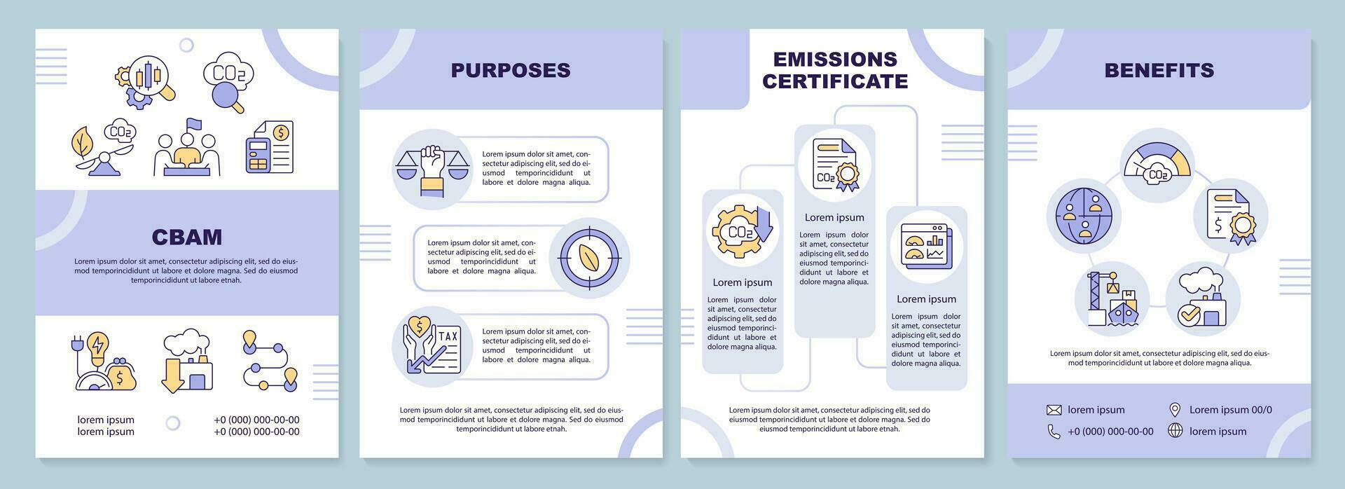 Carbon border adjustment purple brochure template, leaflet design with