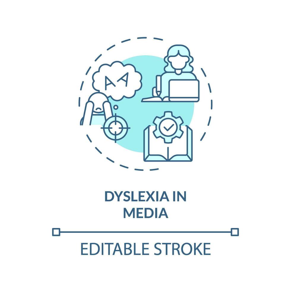 2D editable blue icon dyslexia in media concept, simple isolated vector, dyslexia thin line illustration. vector