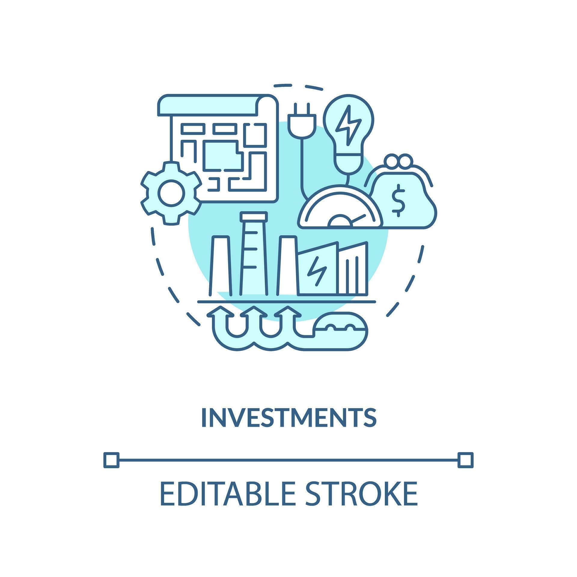 Editable investments linear concept, isolated vector, blue thin line ...