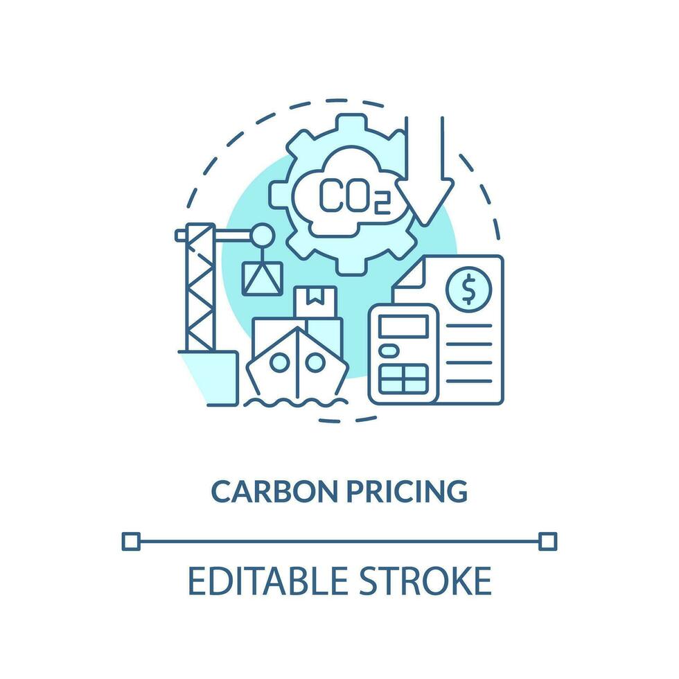 Editable carbon pricing linear concept, isolated vector, blue thin line icon representing carbon border adjustment. vector