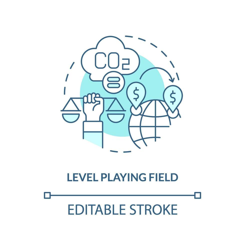 Editable level playing field linear concept, isolated vector, blue thin line icon representing carbon border adjustment. vector