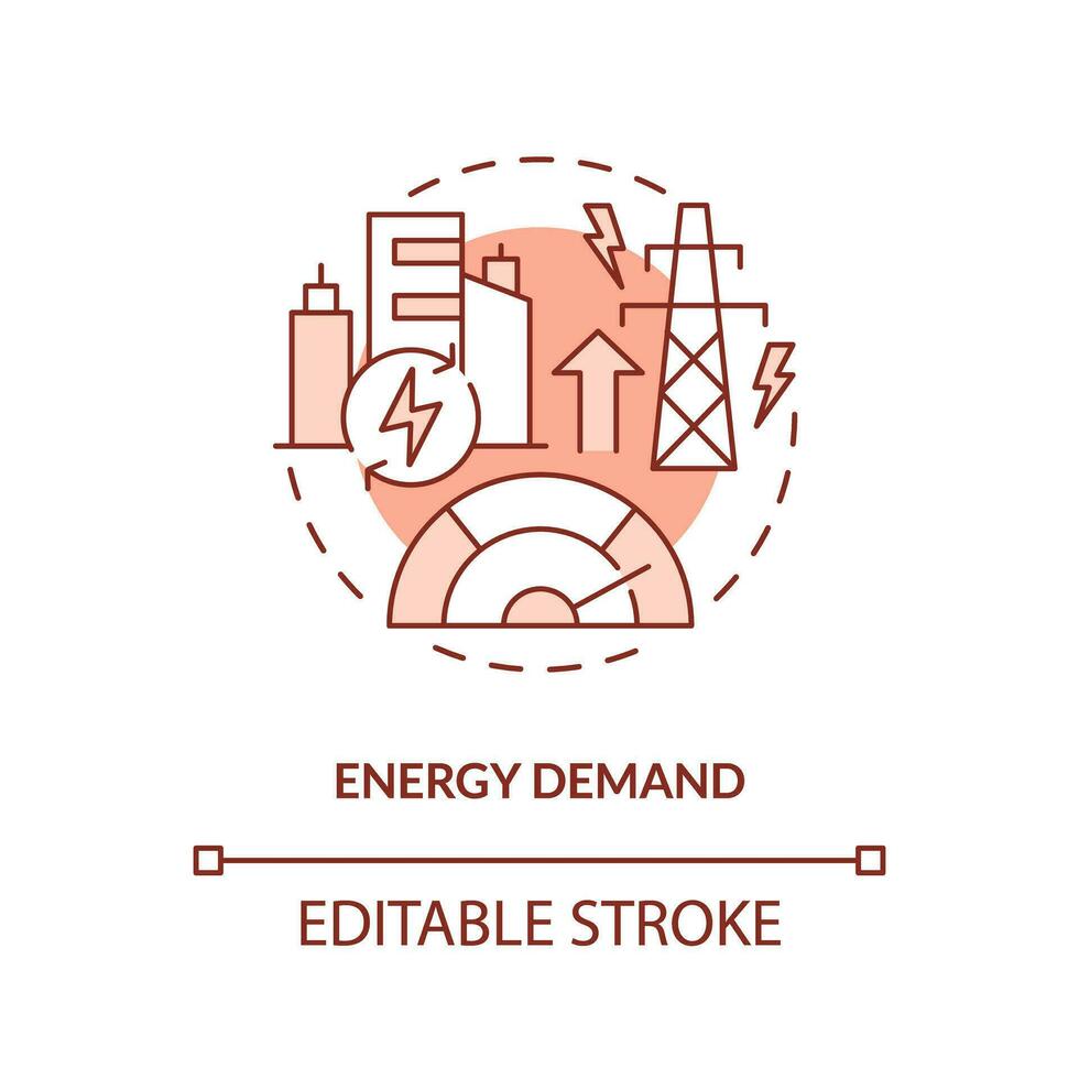 Editable energy demand linear concept, isolated vector, red thin line icon representing carbon border adjustment. vector