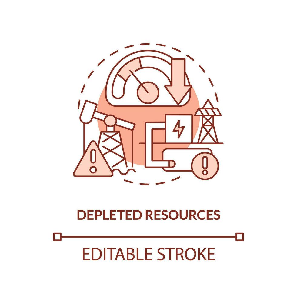Editable depleted resources linear concept, isolated vector, red thin line icon representing carbon border adjustment. vector