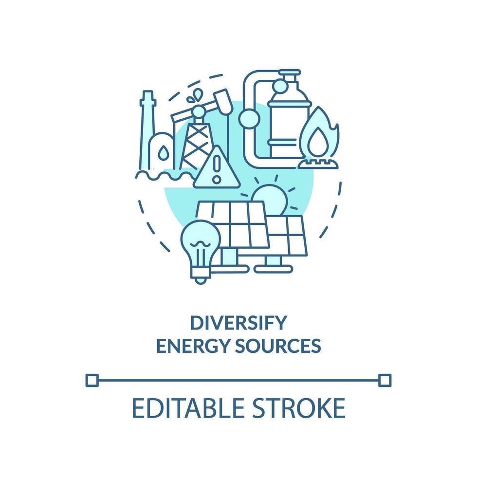 Editable diversify energy sources linear concept, isolated vector, blue thin line icon representing carbon border adjustment. vector