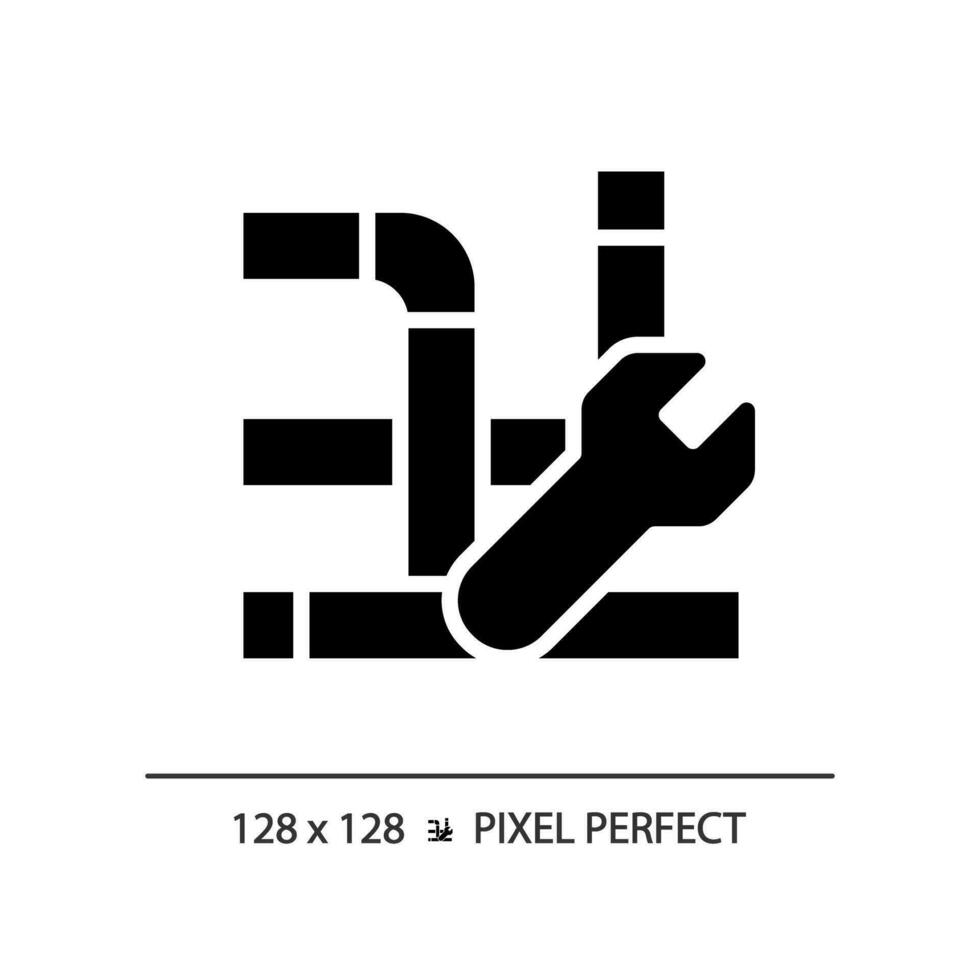 2d píxel Perfecto glifo estilo tubo reparar icono, aislado vector, sencillo silueta ilustración representando plomería. vector
