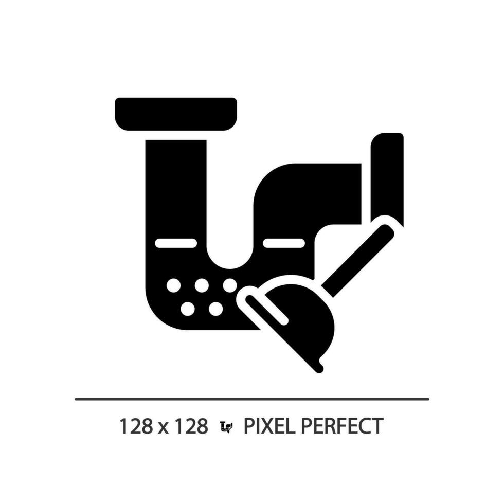 2D pixel perfect glyph style drain blockage and plunger icon, isolated vector, simple silhouette illustration representing plumbing. vector