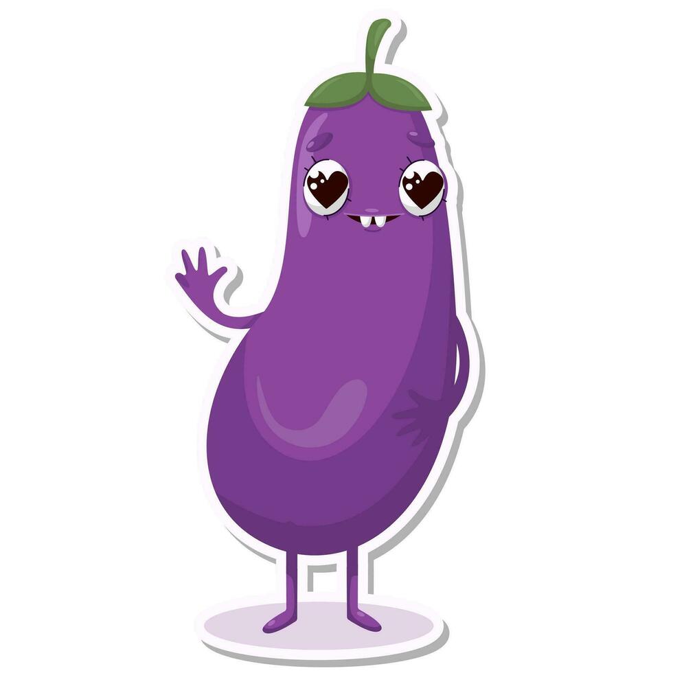 Vector illustration of eggplant character stickers with cute expression, cool, funny, eggplant isolated, cartoon style