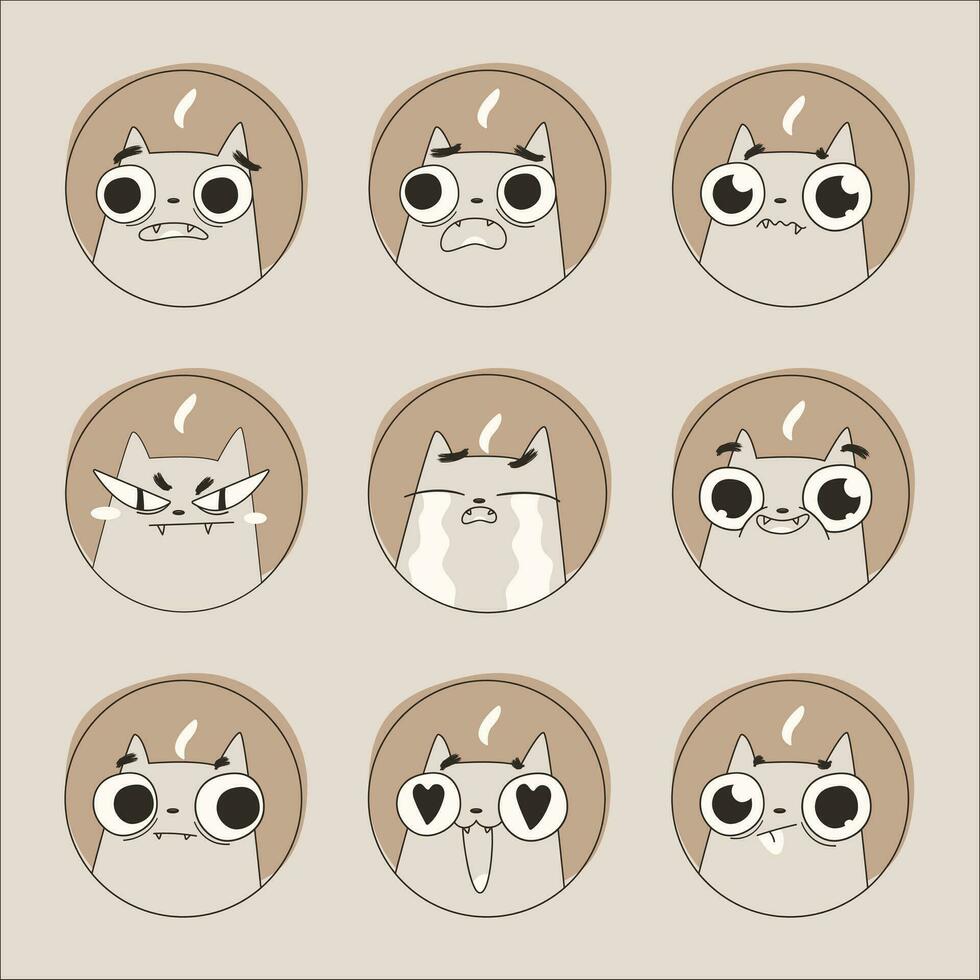 Set emoji of various cute cartoon cats vector