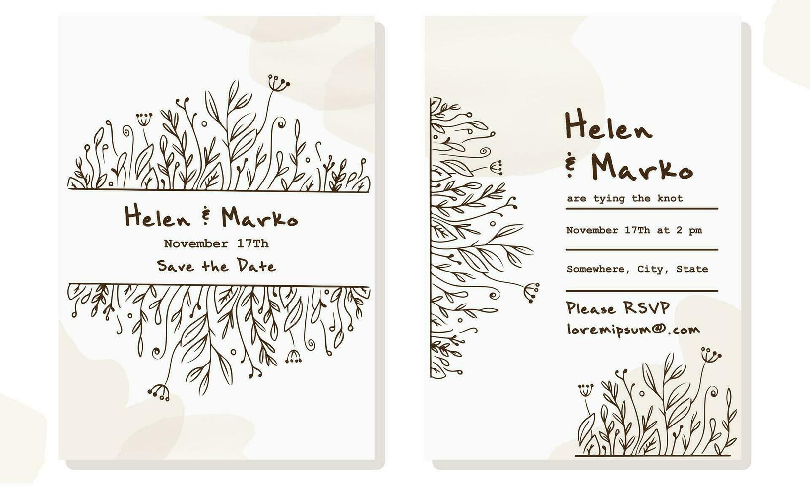 Minimalistic floral elegant wedding set invitation vector