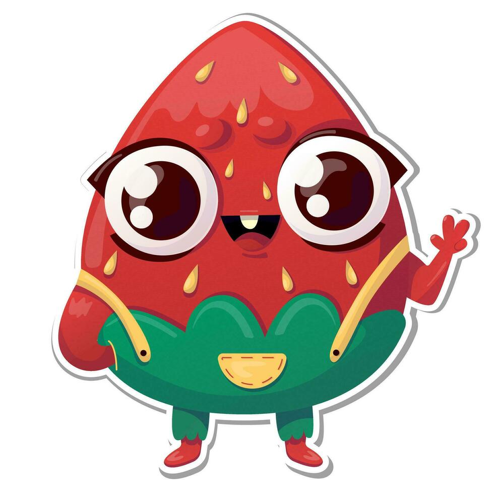 Vector illustration of strawberry character sticker with cute expression, cool, funny, strawberry isolated,cartoon style