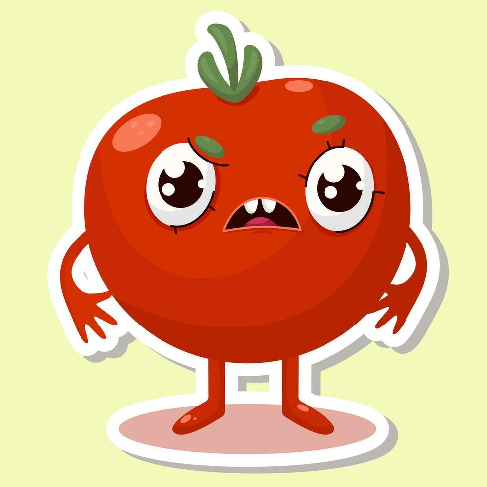 vector ilustración de tomate personaje pegatinas con linda expresión, Frío, divertido, tomate aislado