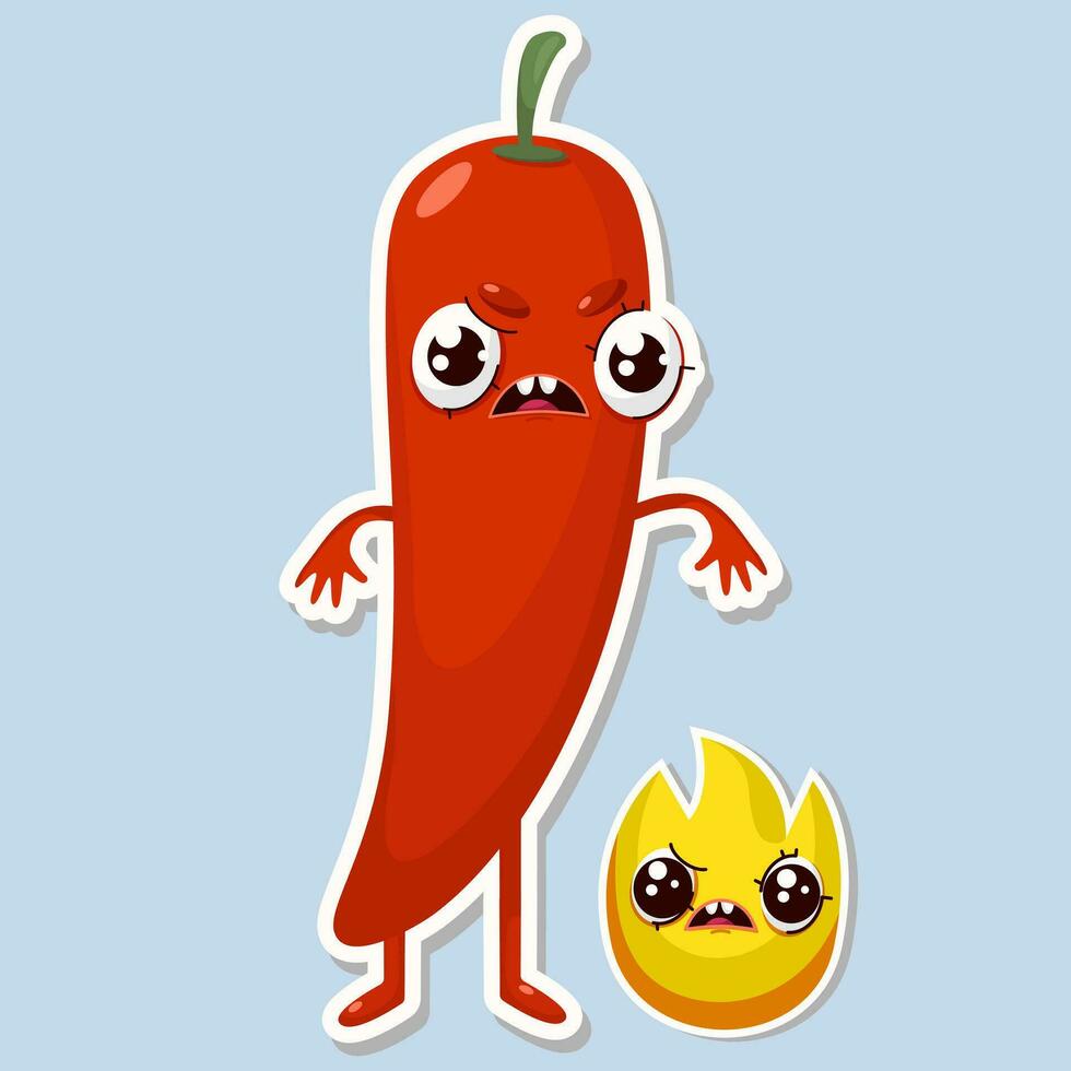 Vector illustration angry chili character stickers