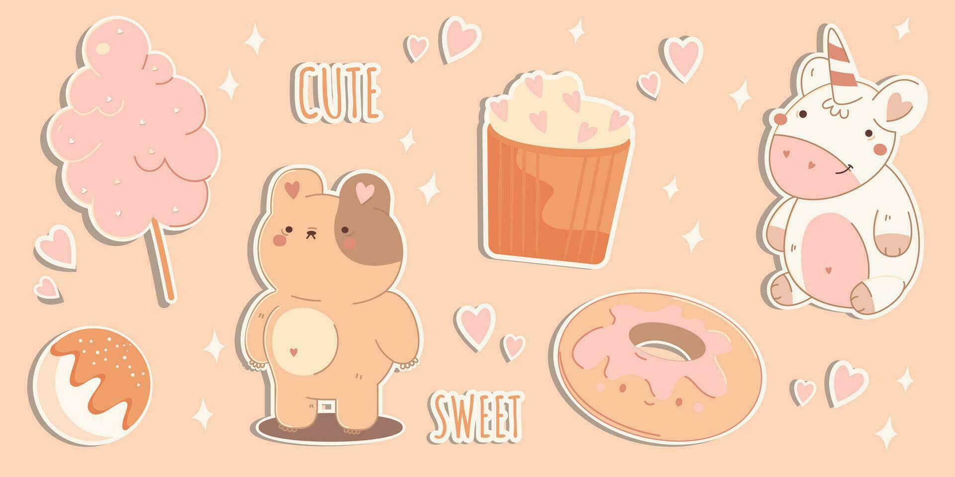 Cute stickers in a pastel concept beige color vector