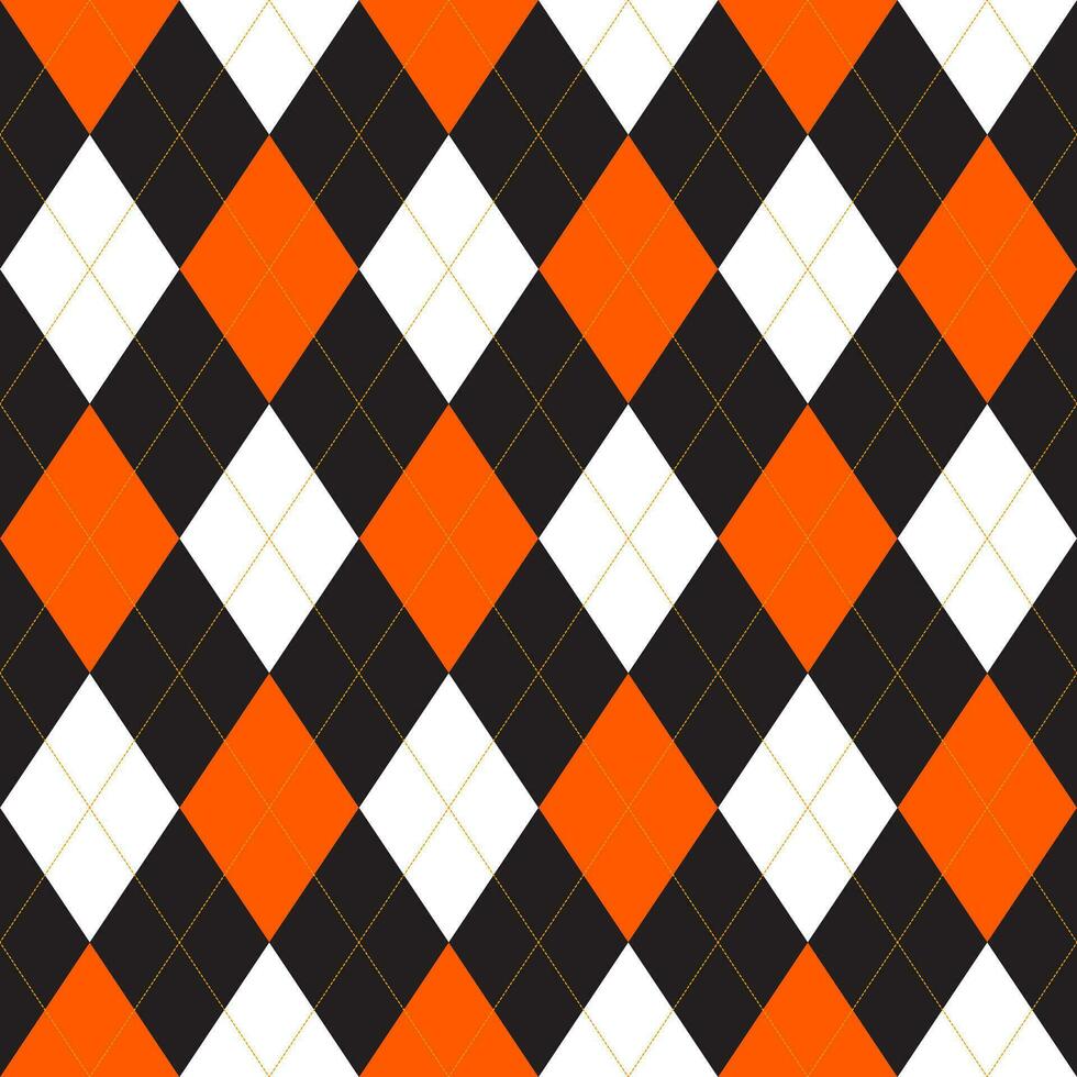 Seamless black orange and white argyle pattern with lines ,diamond shapes background. plaid vector illustration.