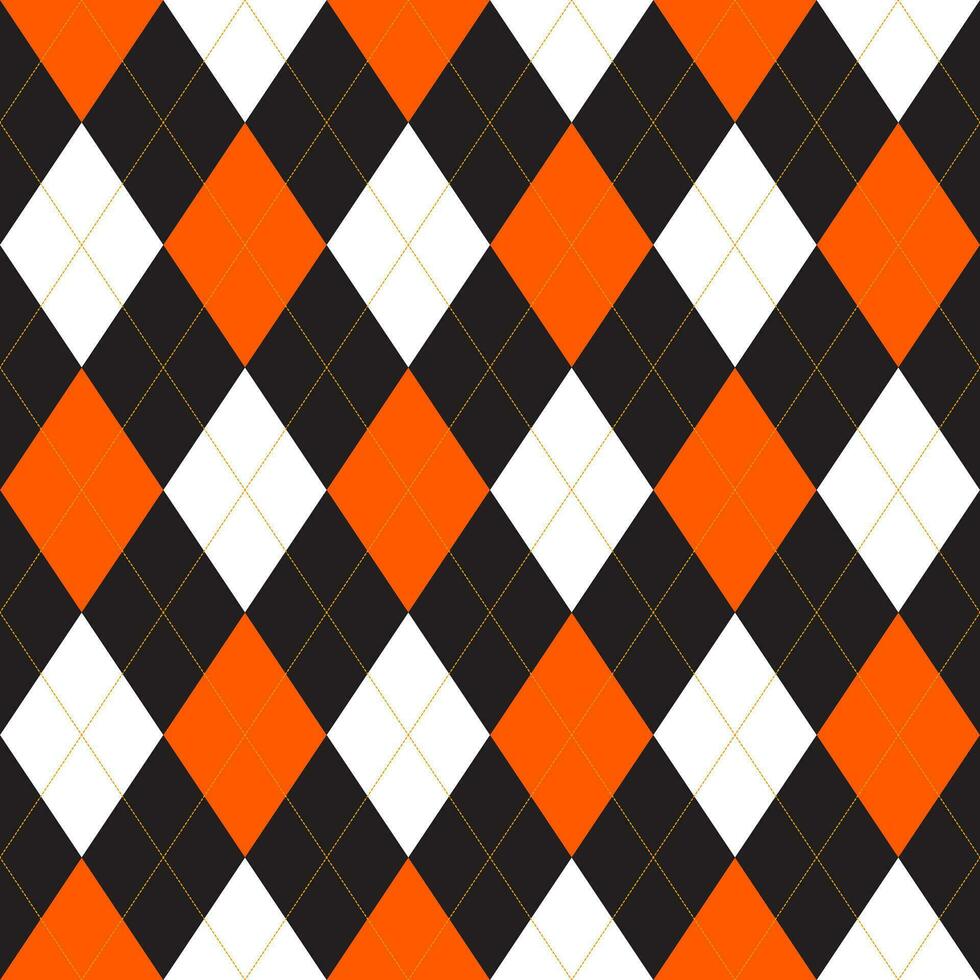 Seamless black orange and white argyle pattern with lines ,diamond shapes background. plaid vector illustration.