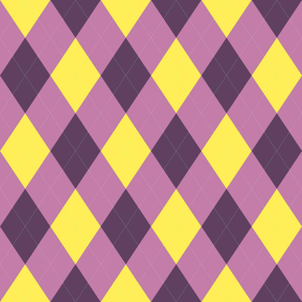 Argyle seamless pattern,purple tone and yellow background. geometric pattern for clothing, wrapping paper, Vector illustration.