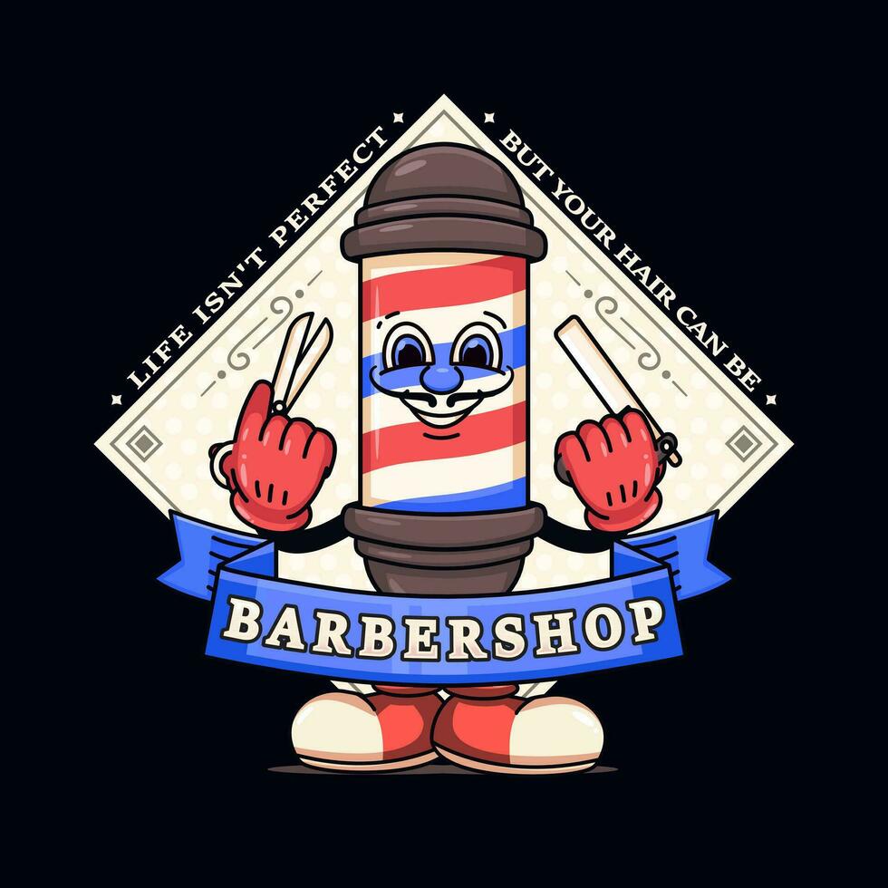 peluquería, Barbero polo dibujos animados caracteres participación tijeras y maquinillas de afeitar adecuado para logotipos, mascotas, camisetas, pegatinas y carteles vector