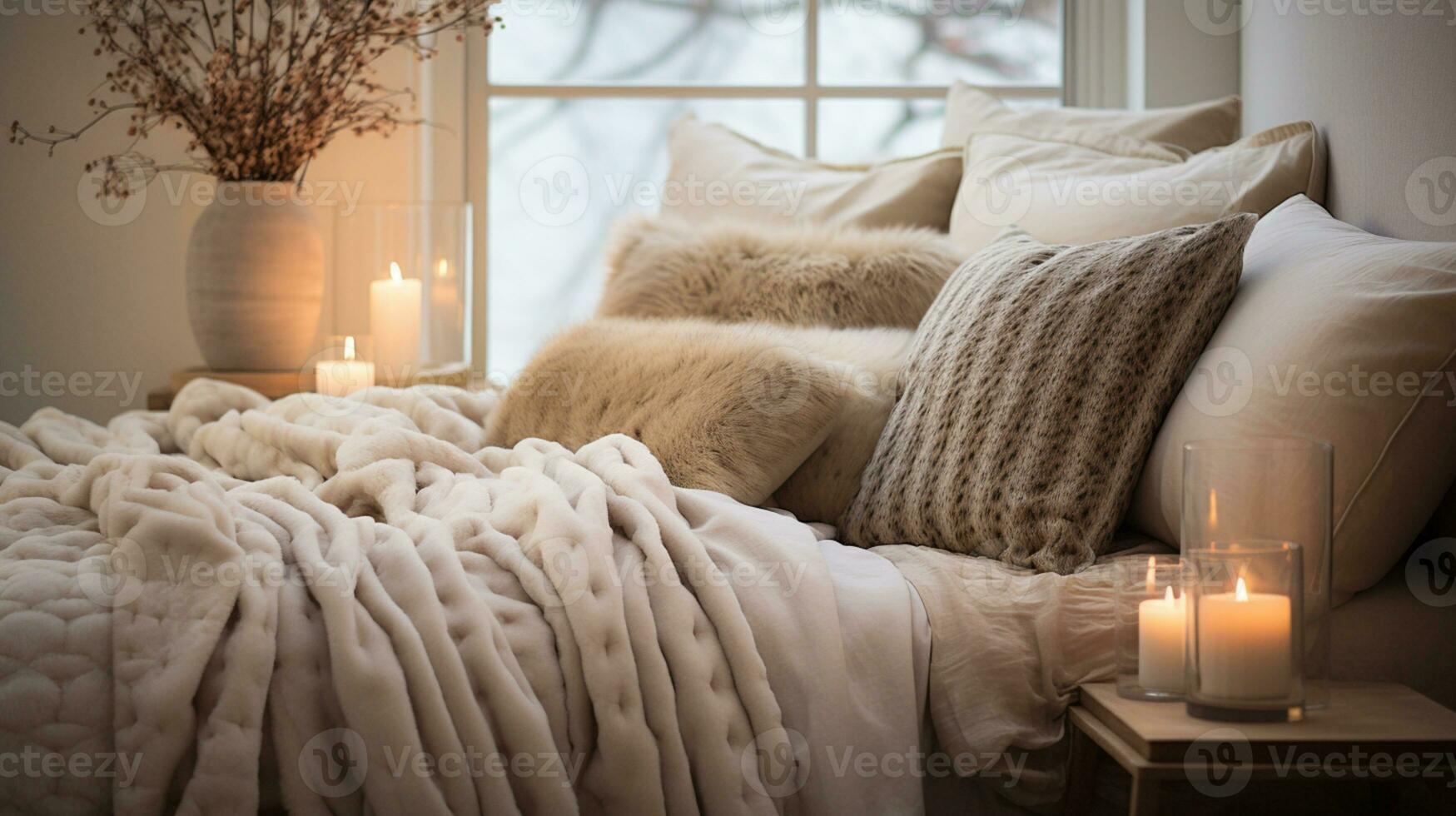 Luxurious furnished master bedroom suite, elegant interior design, modern house design concept, AI Generative photo